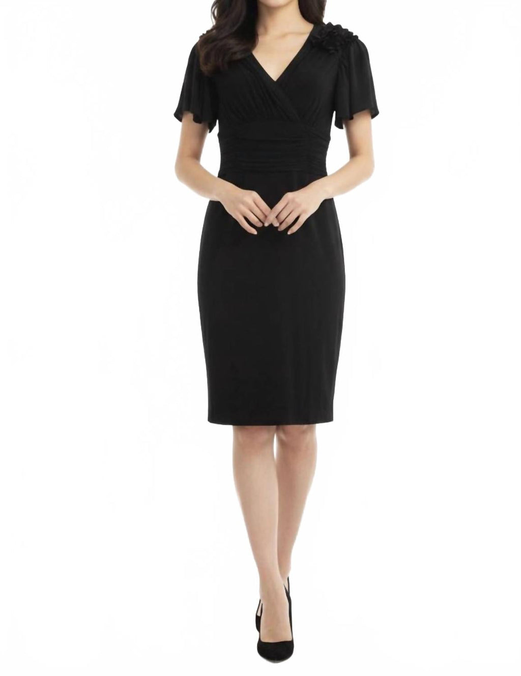 Flutter Sleeve Dress In Black