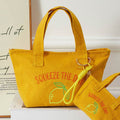 Squeeze Day Lemon Embroidered Small Canvas Tote Bag