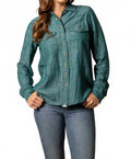 Lacy Button Down Shirt In Dark Teal