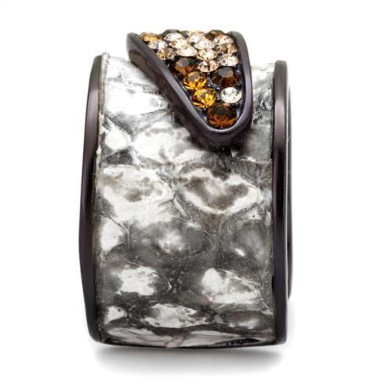 IP Dark Brown (IP coffee) Stainless Steel Ring with Top Grade Crystal in Multi Color