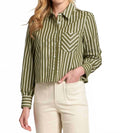 Cropped Striped Blouse In Olive/white