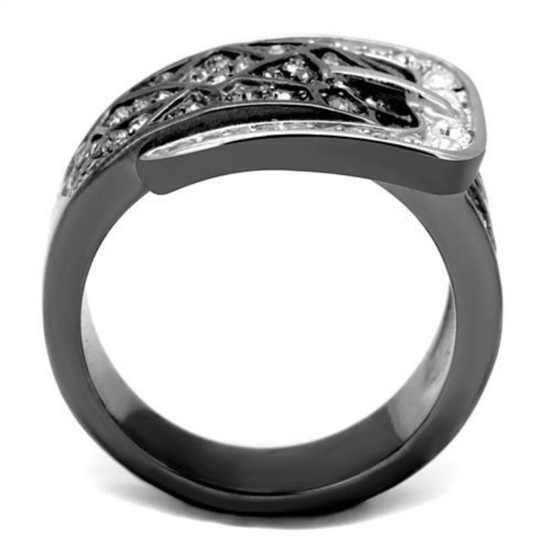 Two-Tone IP Black Stainless Steel Ring with Top Grade Crystal in Black Diamond
