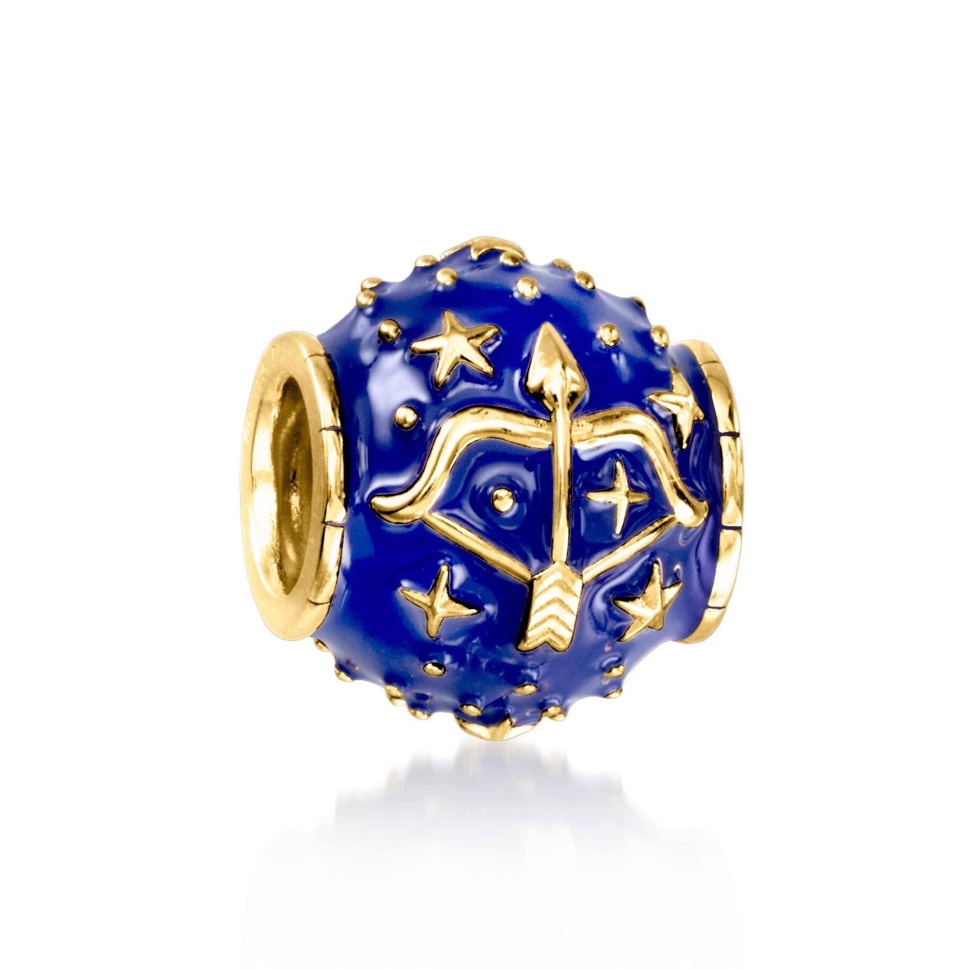 Ross-Simons Blue Enamel Zodiac Bead Charm in 18kt Gold Over Sterling