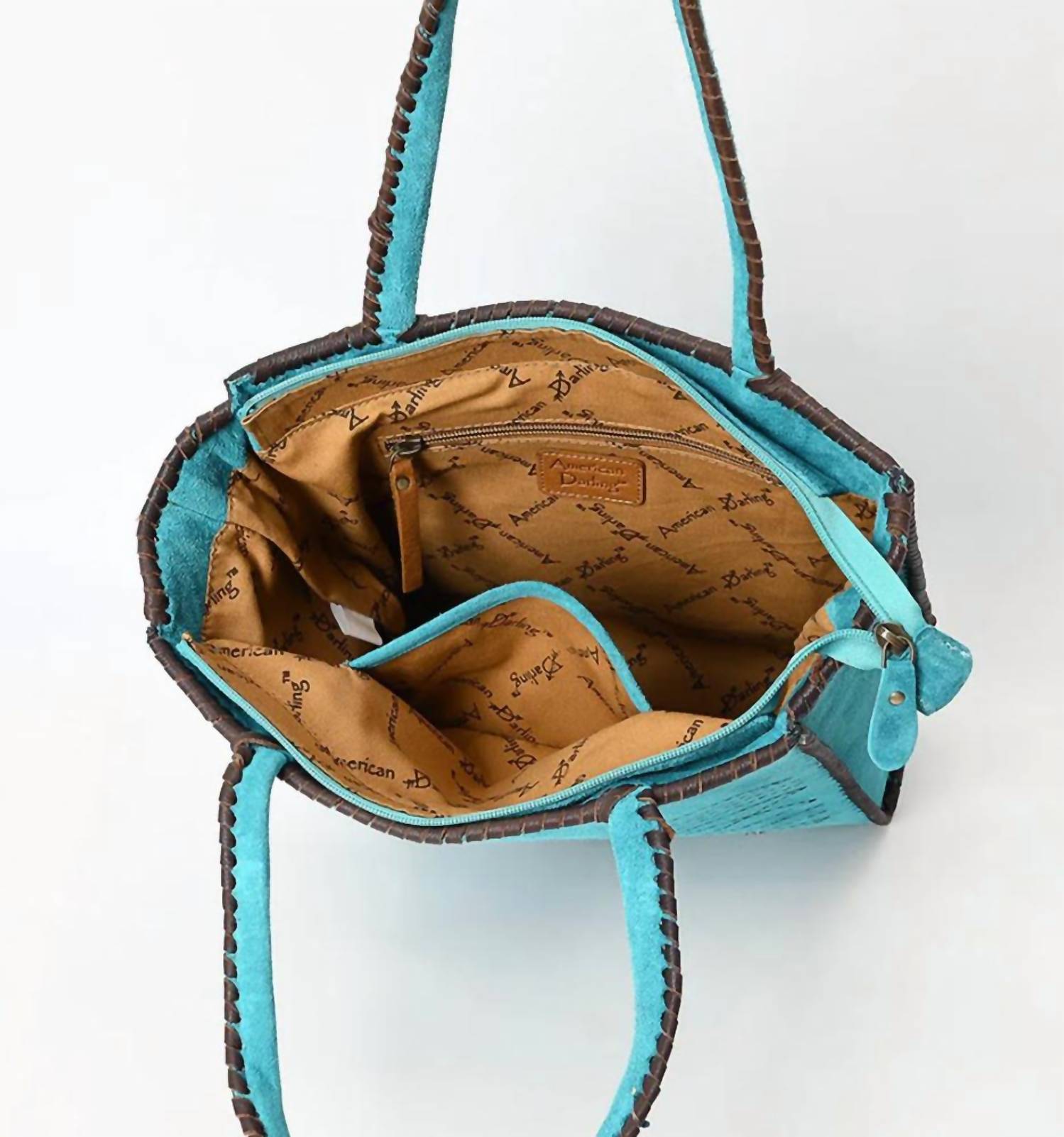 Women's Boot Stitch Suede Leather Purse In Turquoise