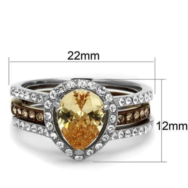 Two Tone IP Light Brown (IP Light coffee) Stainless Steel Ring with AAA Grade CZ in Champagne