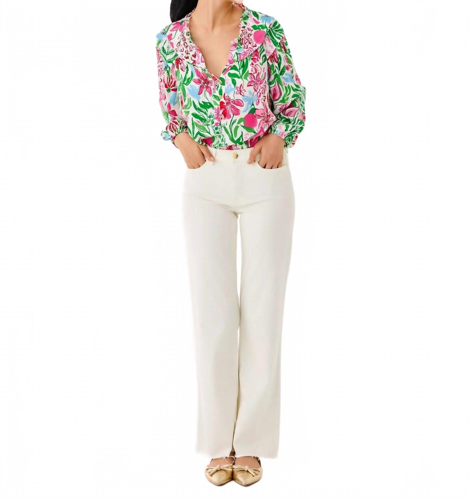 Aniston High Rise Straight Leg Jeans In Coconut