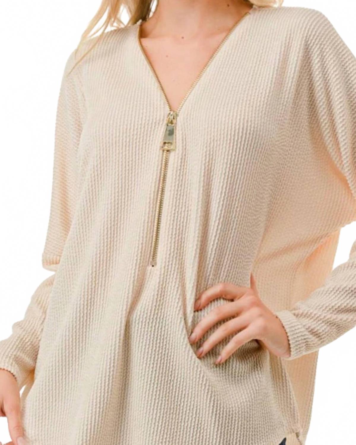 Dolman Sleeve Zipper Top In Cream