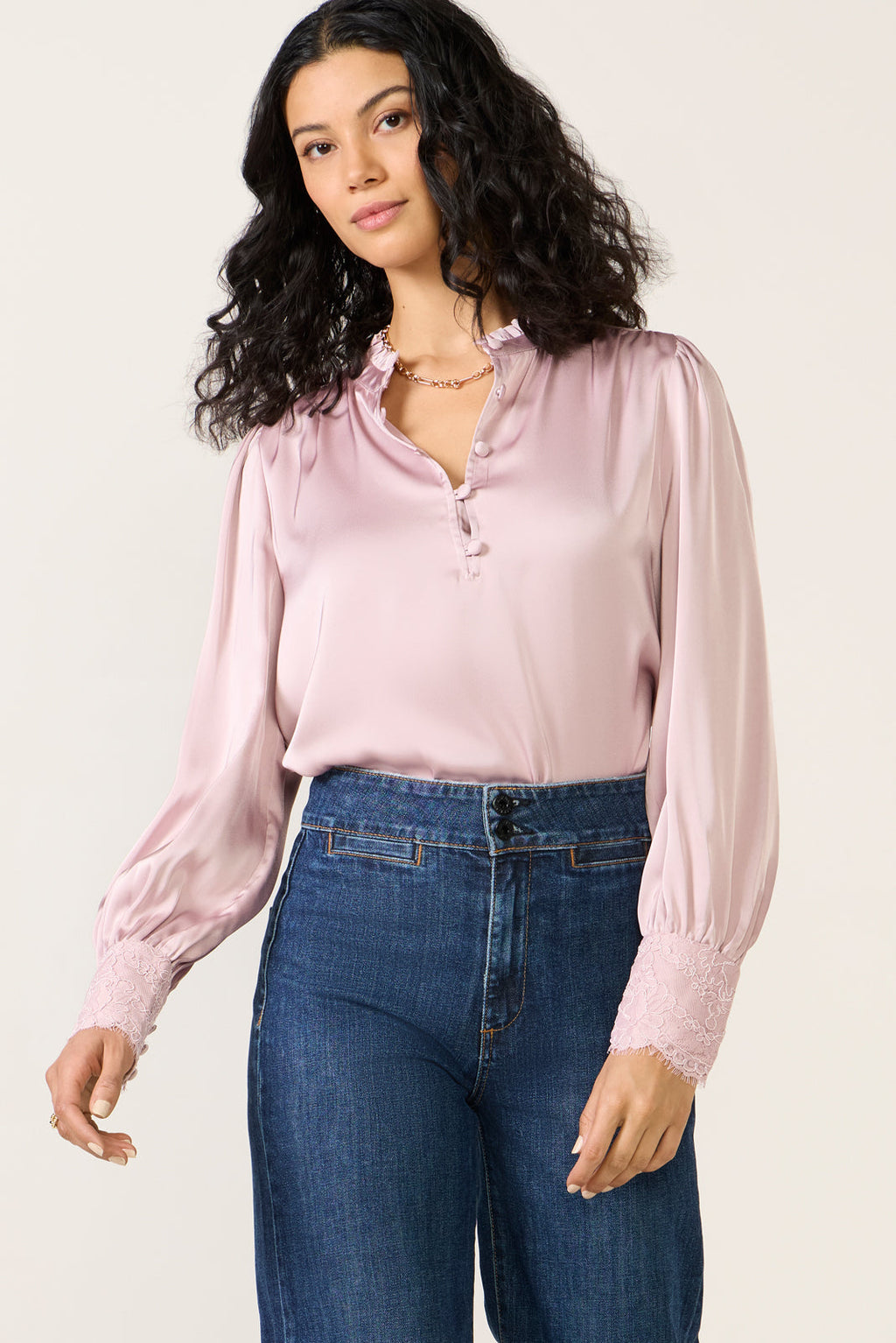 Women's Kennedy Lace Cuff Satin Top