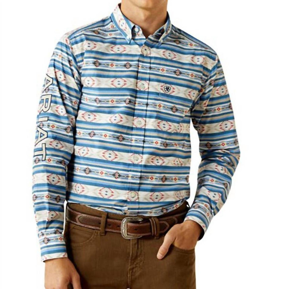 Men's Team Logo Albert Fitted Button Down Shirt In Dark Teal/khaki