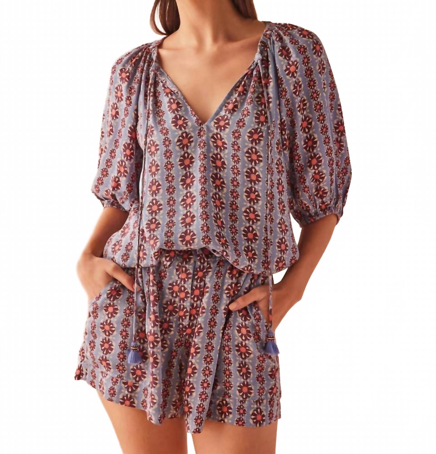 Isla V Neck Blouse In Omari Hibiscus
