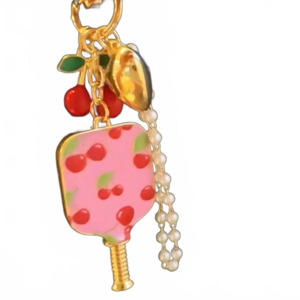 Women's Pickleball Cherry Bag Charm And Keychain In Gold Pink