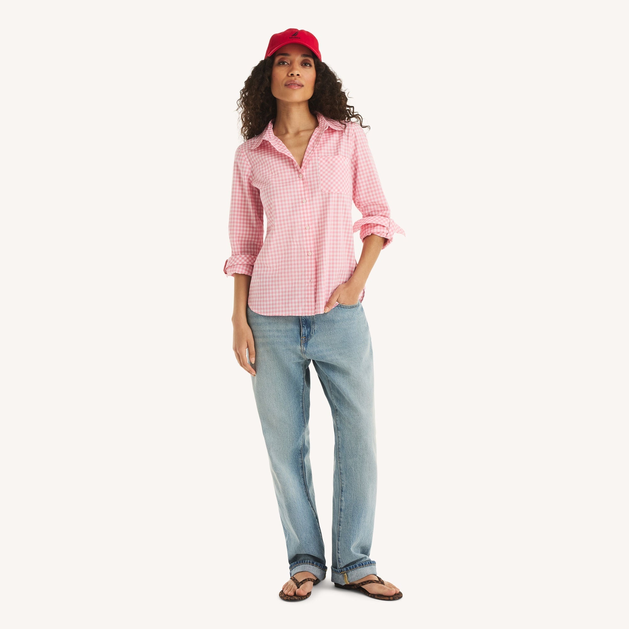 Nautica Womens Gingham Button-Up Shirt