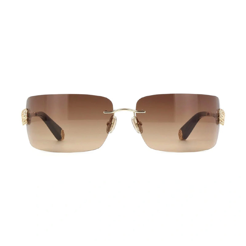 Philipp Plein Sunglasses Rectangle Rimless, Rose Gold Frame And Grey Gradient Lens Spp027S300Y