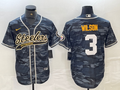 Men's Pittsburgh Steelers Russell Wilson #3 Grey Camouflage Game Jersey1 Joint Edition