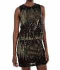 Sequin Stripe Fringe Shell Top In Black