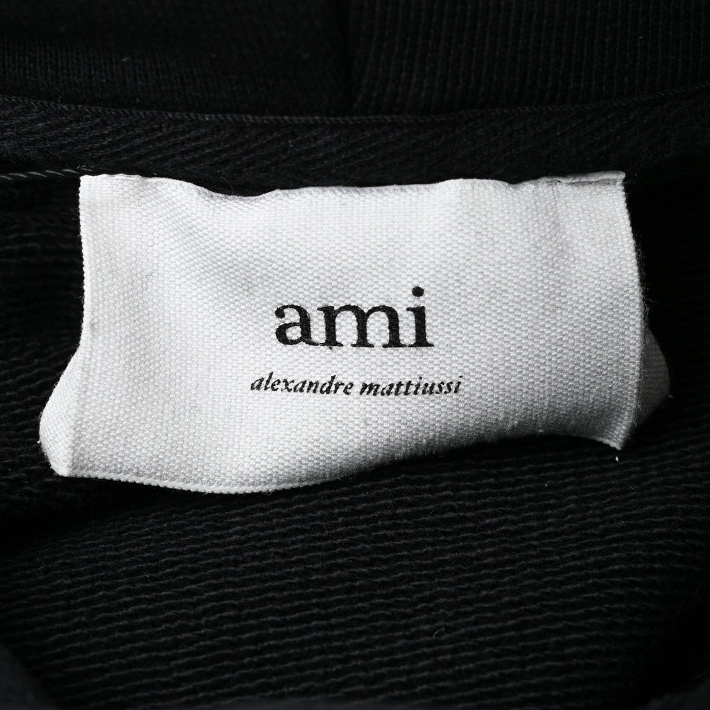 Ami Paris Ami De Coeur Small Logo Hoodie in Black Cotton