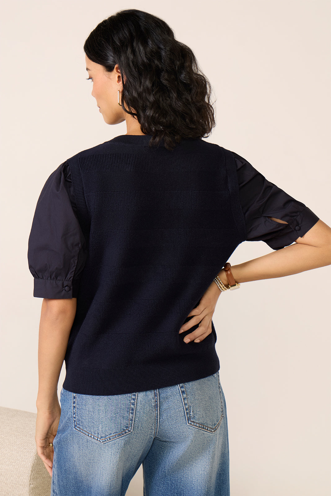 Women's Violet Puff Sleeve TwoFer Top