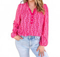 Gianna V-Neck Top In Heirloom Pink Vine