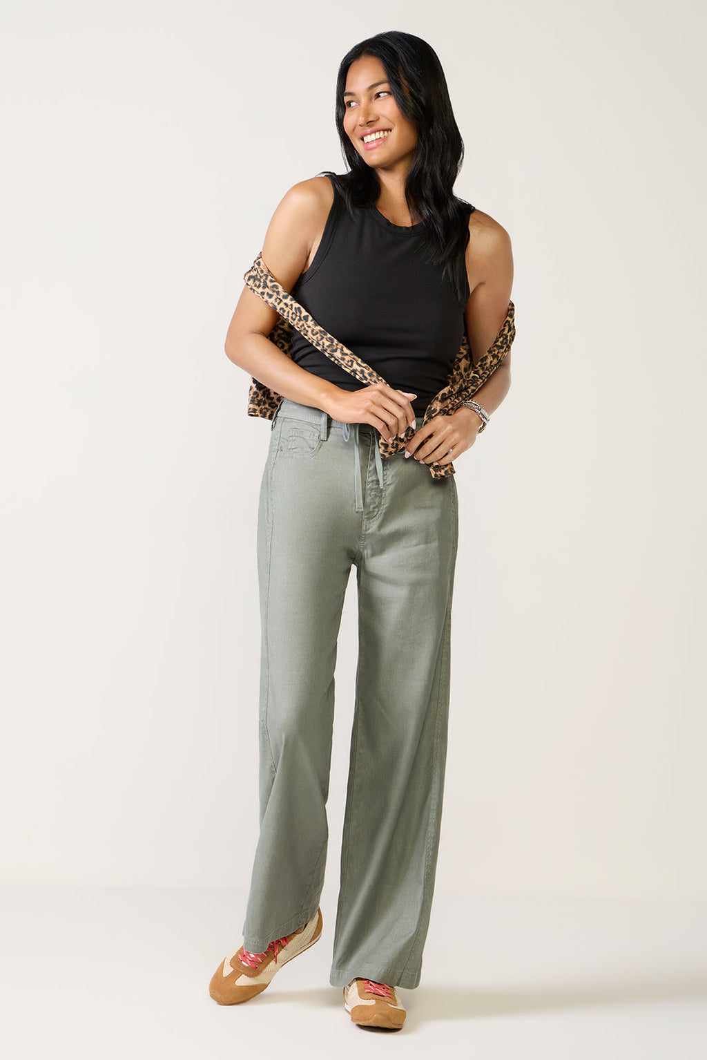 Women's Joelle Stretch Linen Trouser with Tie Waist Pants