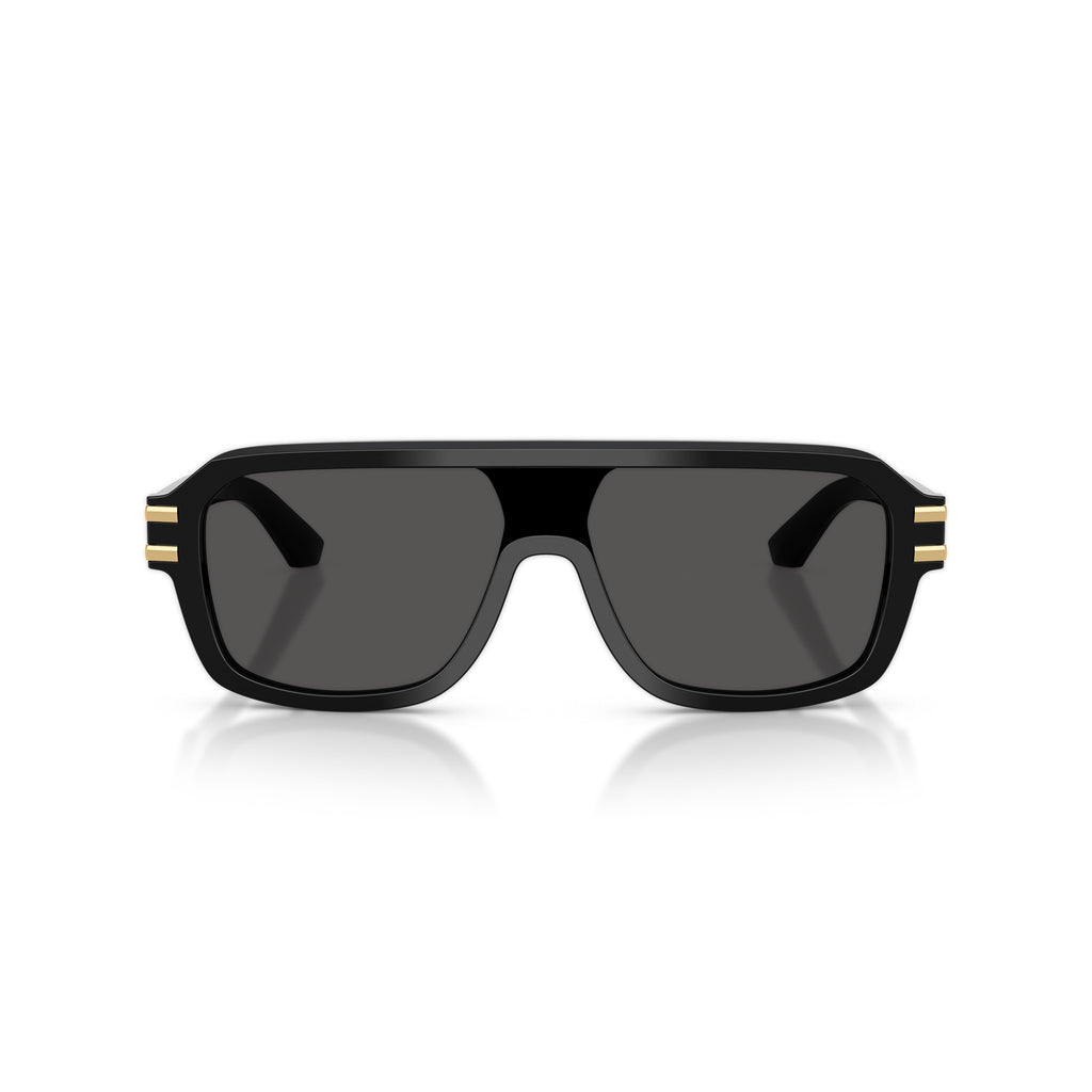 0Dg4507 Rectangular Black Acetate Sunglasses with Gold Accents