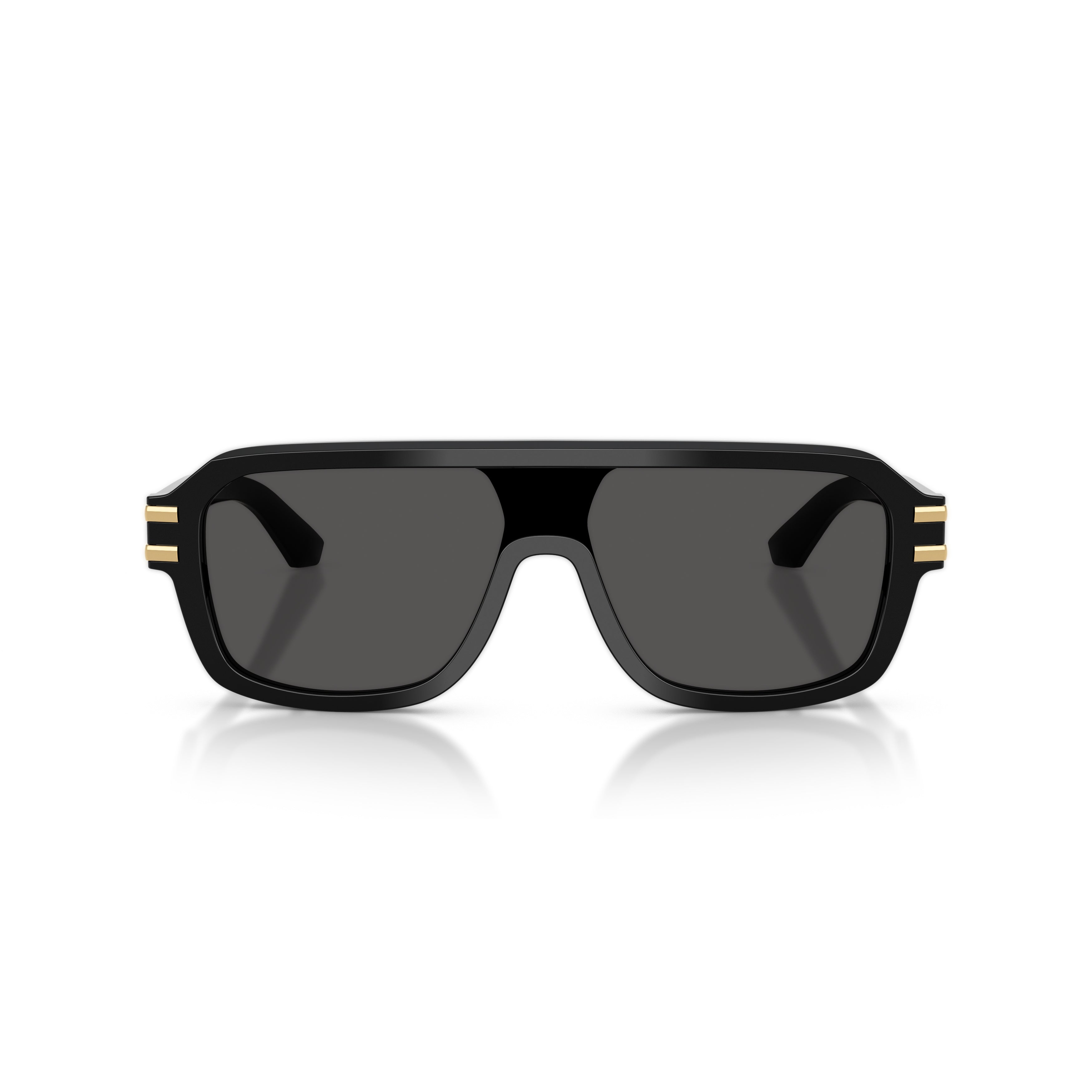 0Dg4507 Rectangular Black Acetate Sunglasses with Gold Accents