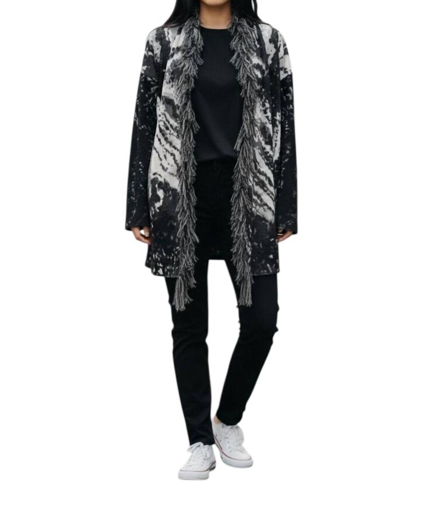 Tassel Trim Cardigan In Black