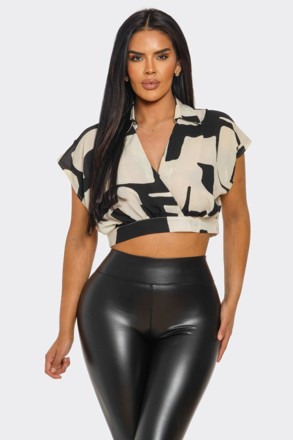 Modern Muse Black Beige Wrap Crop Top