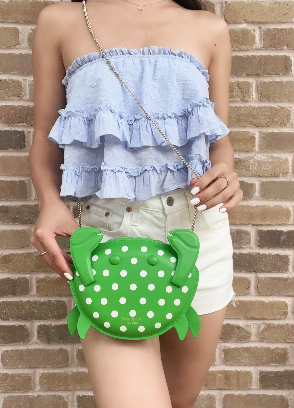 Kate Spade Shelly Crab Novelty Crossbody Green White Polka Dots