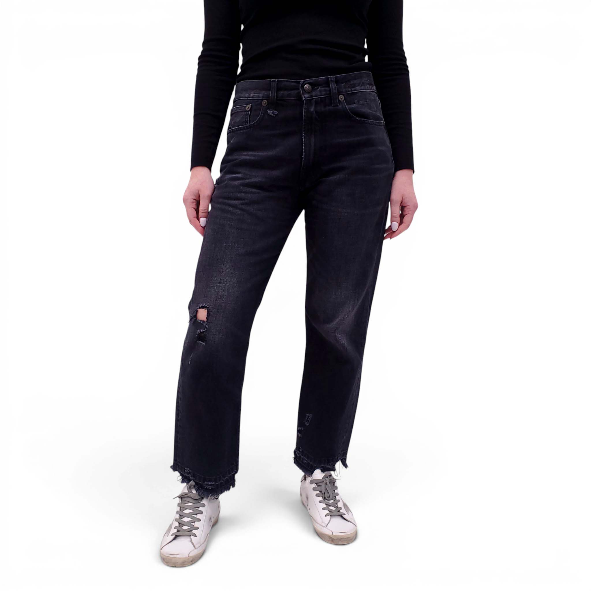 R13 DARK GREY 'BOYFRIEND' JEANS - SIZE 25