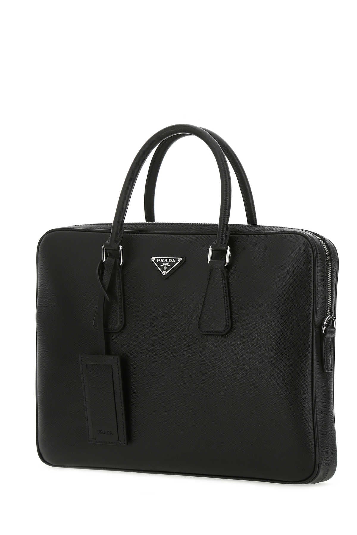 Prada Men Black Leather Brief Case