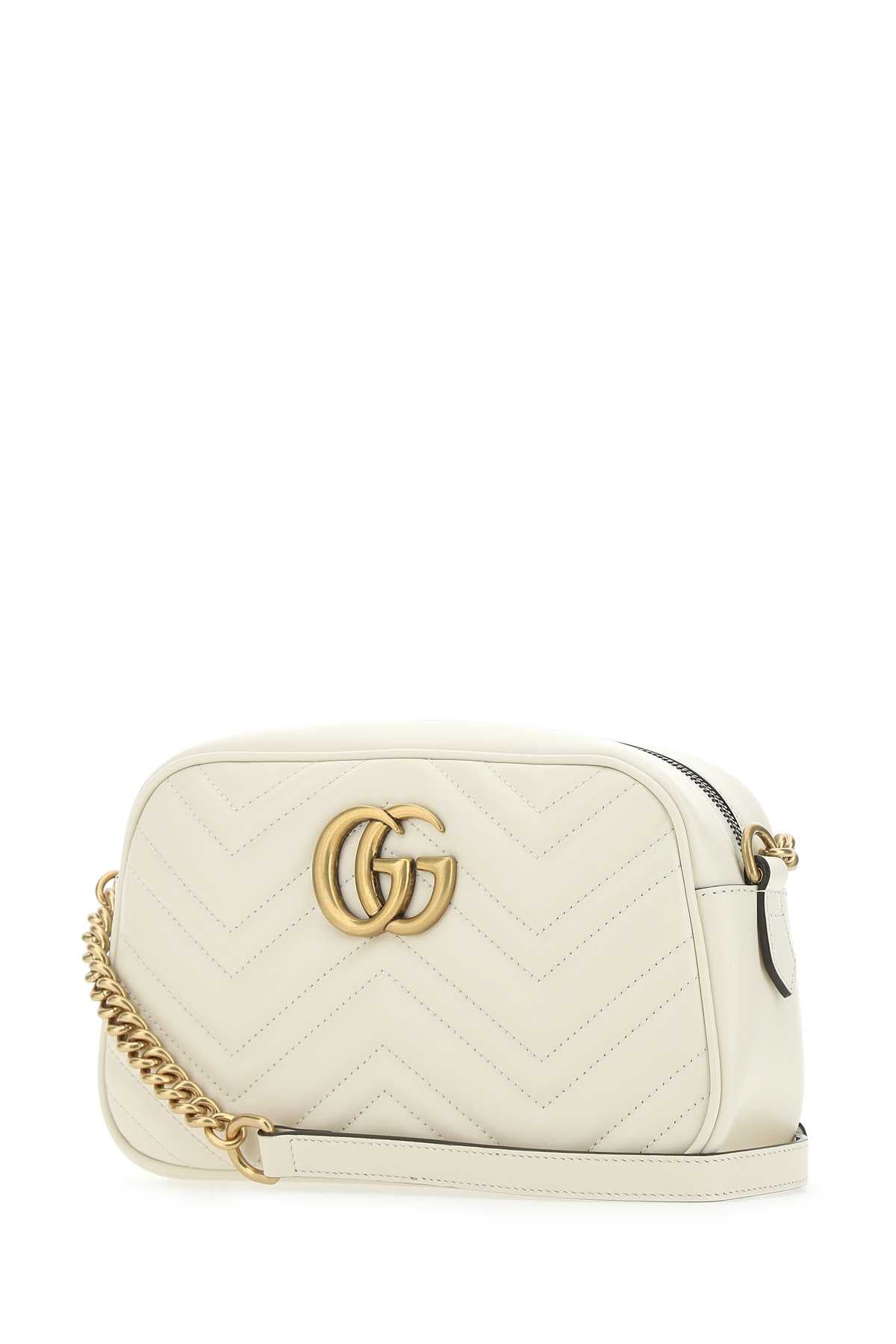 Gucci Women Ivory Leather Small Marmont Crossbody Bag