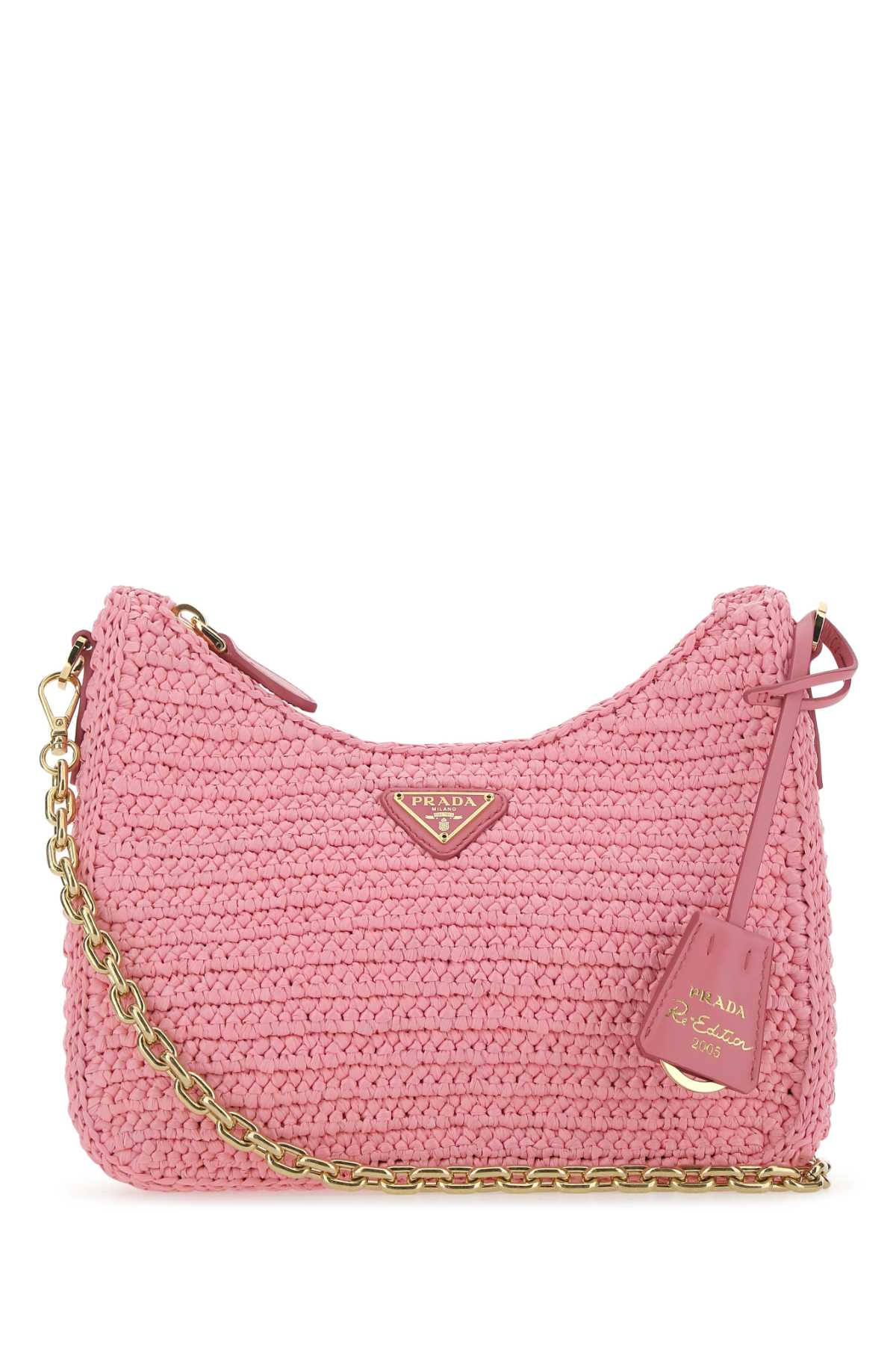 Prada Women Pink Raffia Re-Edition 2005 Shoulder Bag