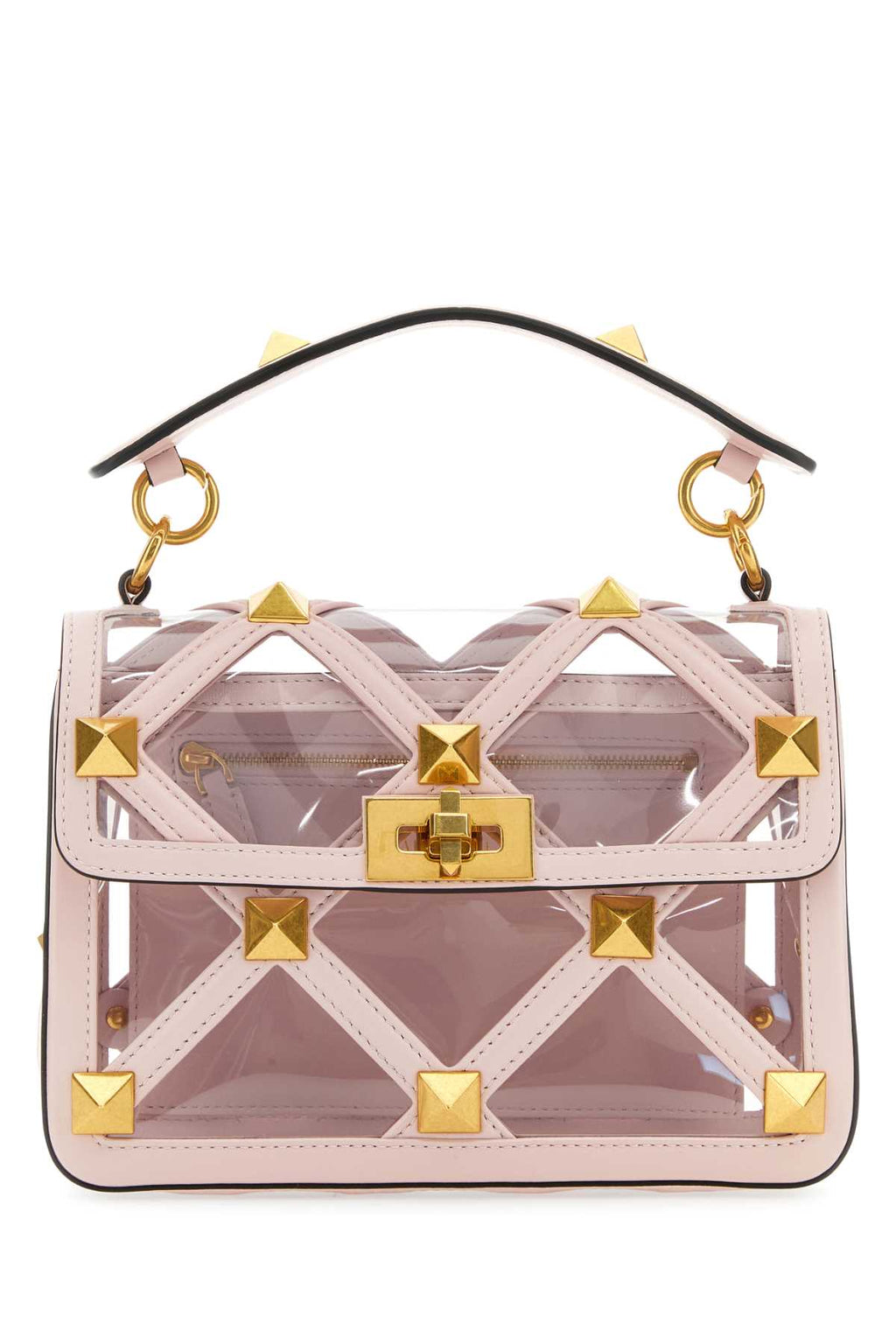 Valentino Garavani Women Pastel Pink Polymeric Material And Leather Medium Roman Stud Handbag