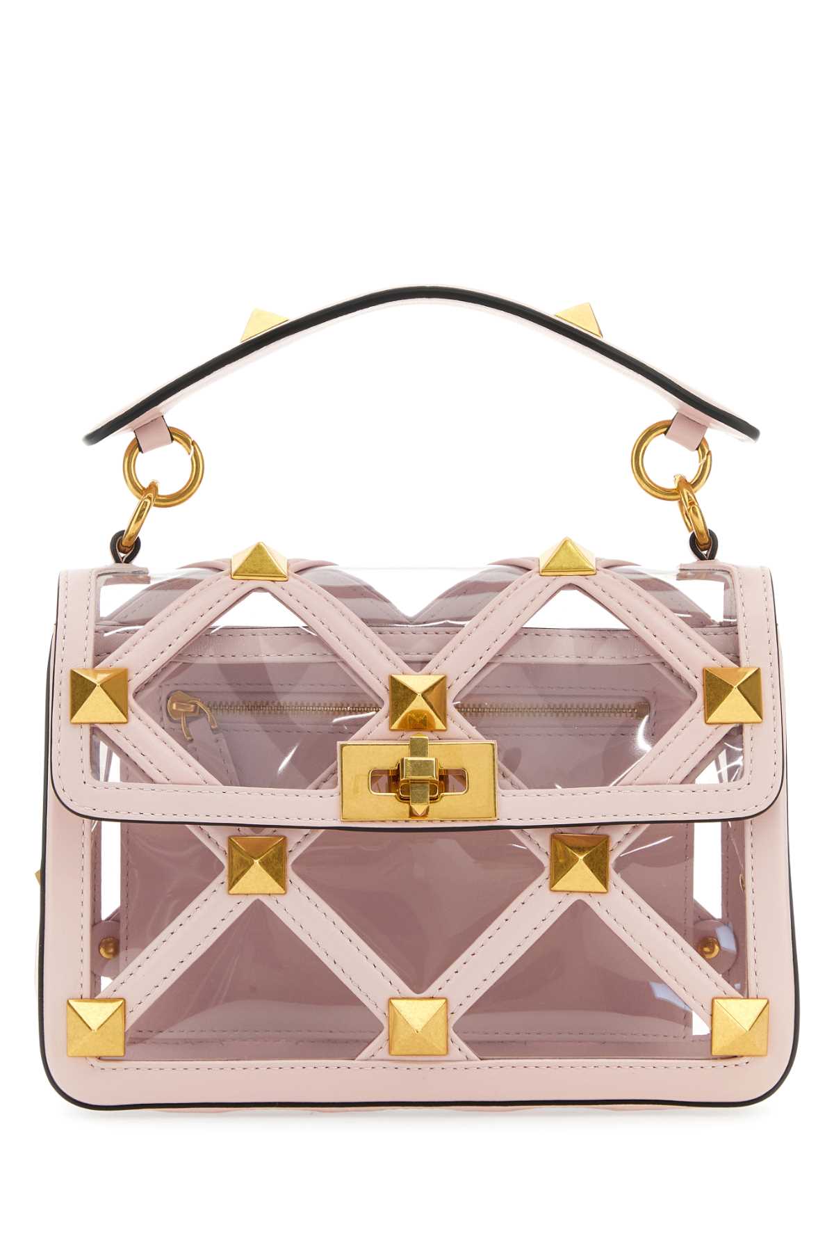 Valentino Garavani Women Pastel Pink Polymeric Material And Leather Medium Roman Stud Handbag