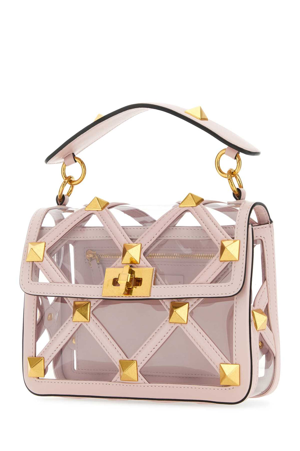Valentino Garavani Women Pastel Pink Polymeric Material And Leather Medium Roman Stud Handbag