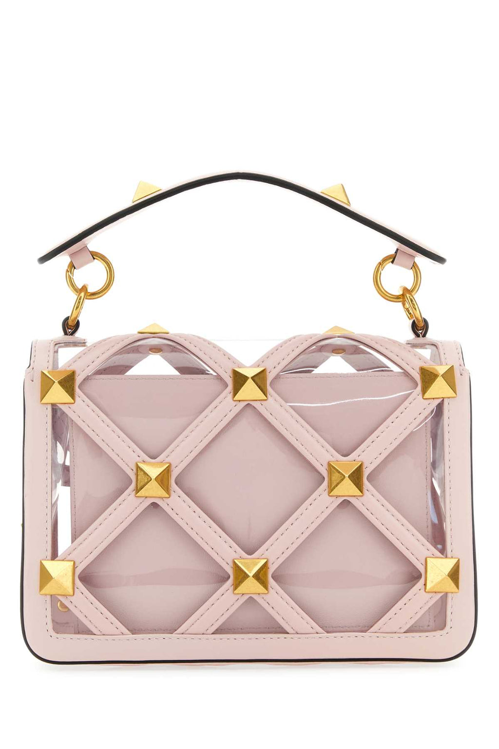 Valentino Garavani Women Pastel Pink Polymeric Material And Leather Medium Roman Stud Handbag