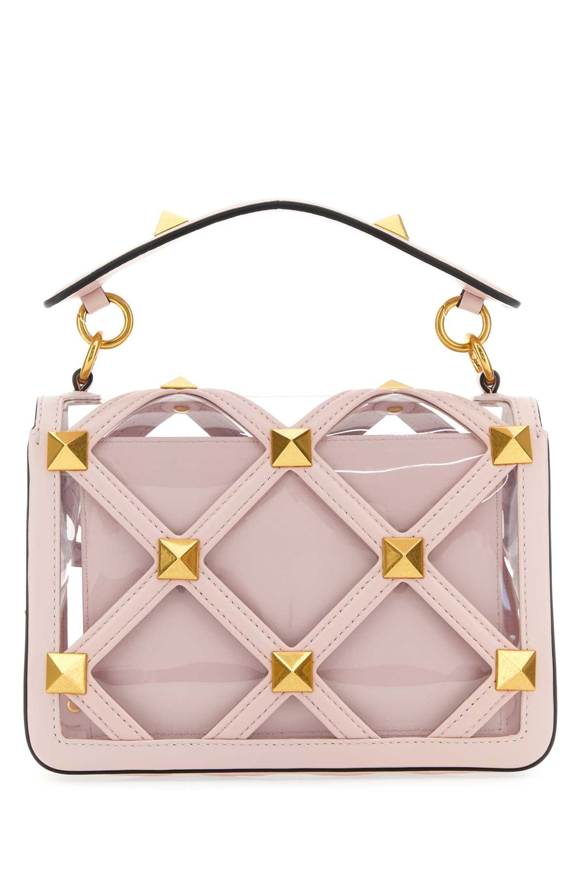 Valentino Garavani Women Pastel Pink Polymeric Material And Leather Medium Roman Stud Handbag