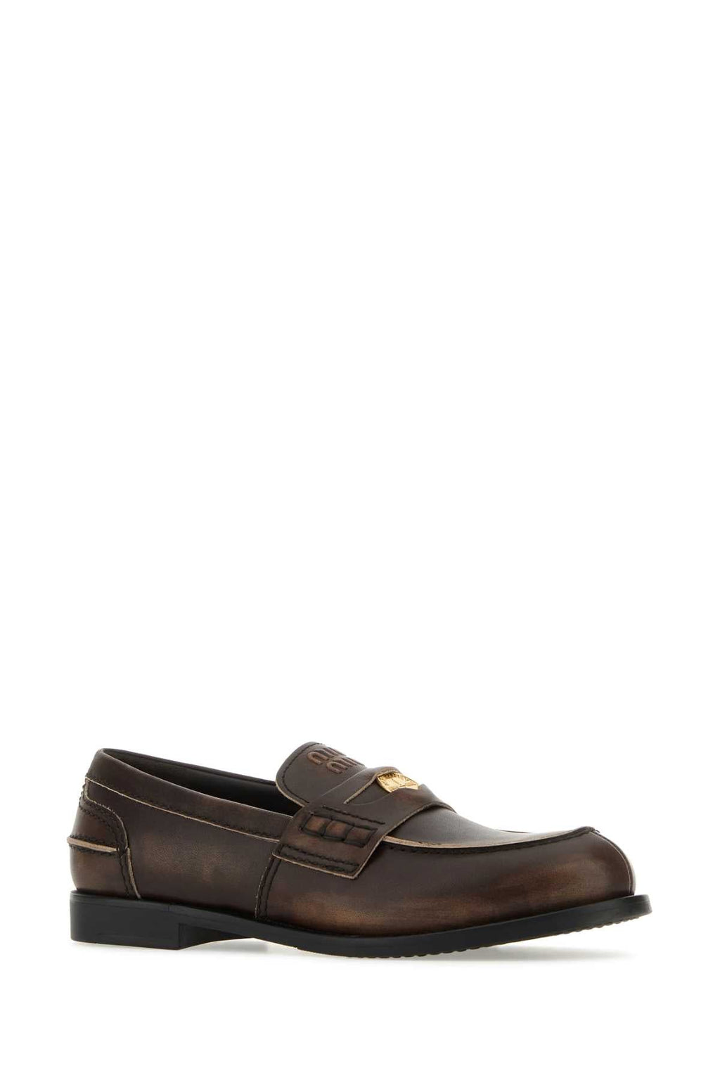 Miu Miu Women Dark Brown Leather Loafers