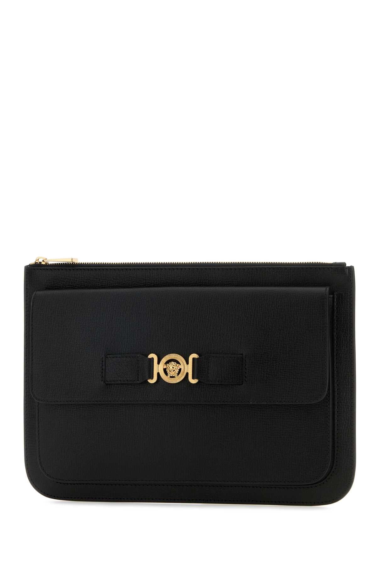Versace Men Black Leather Large Medusa Biggie Clutch