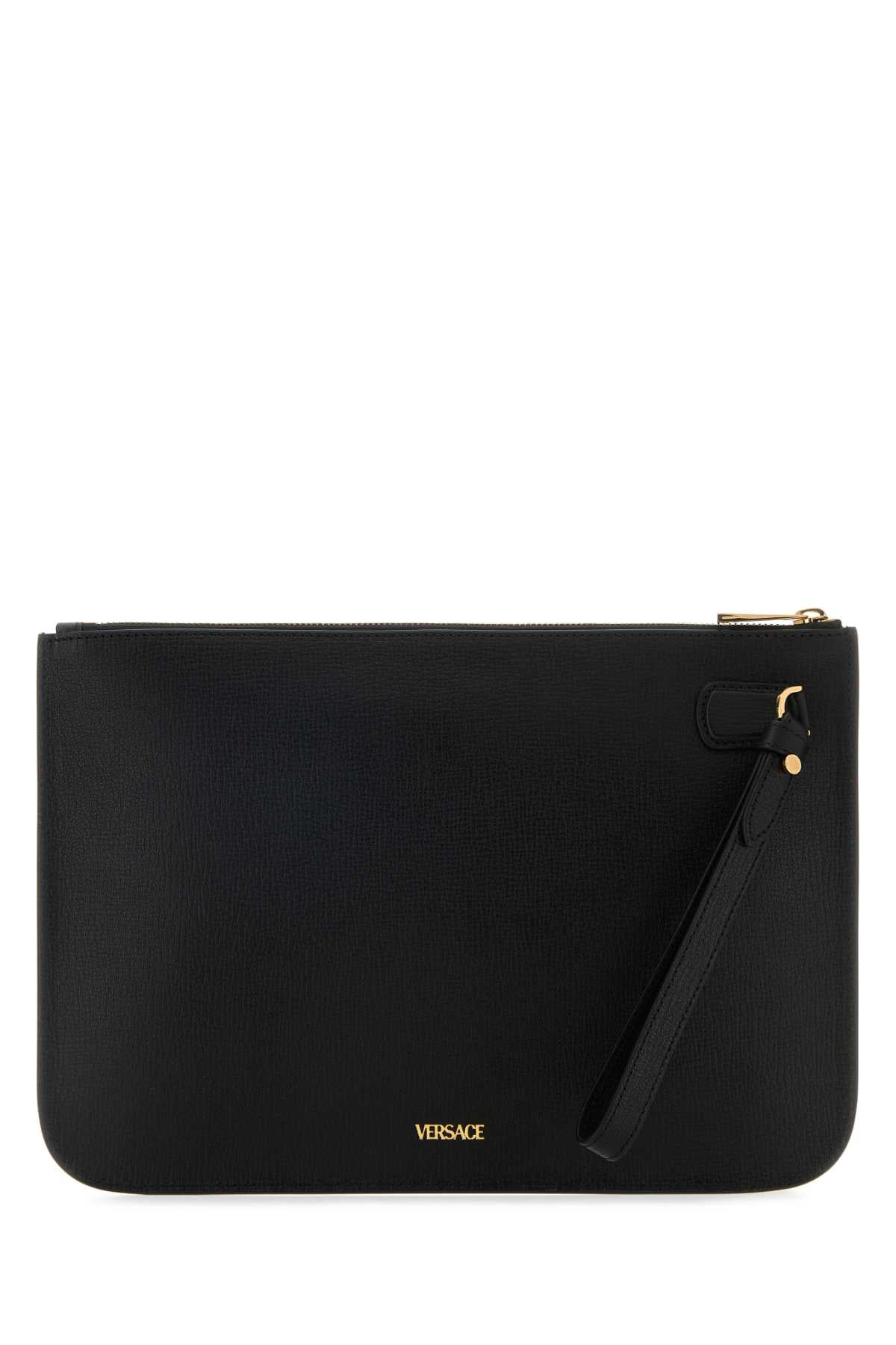 Versace Men Black Leather Large Medusa Biggie Clutch