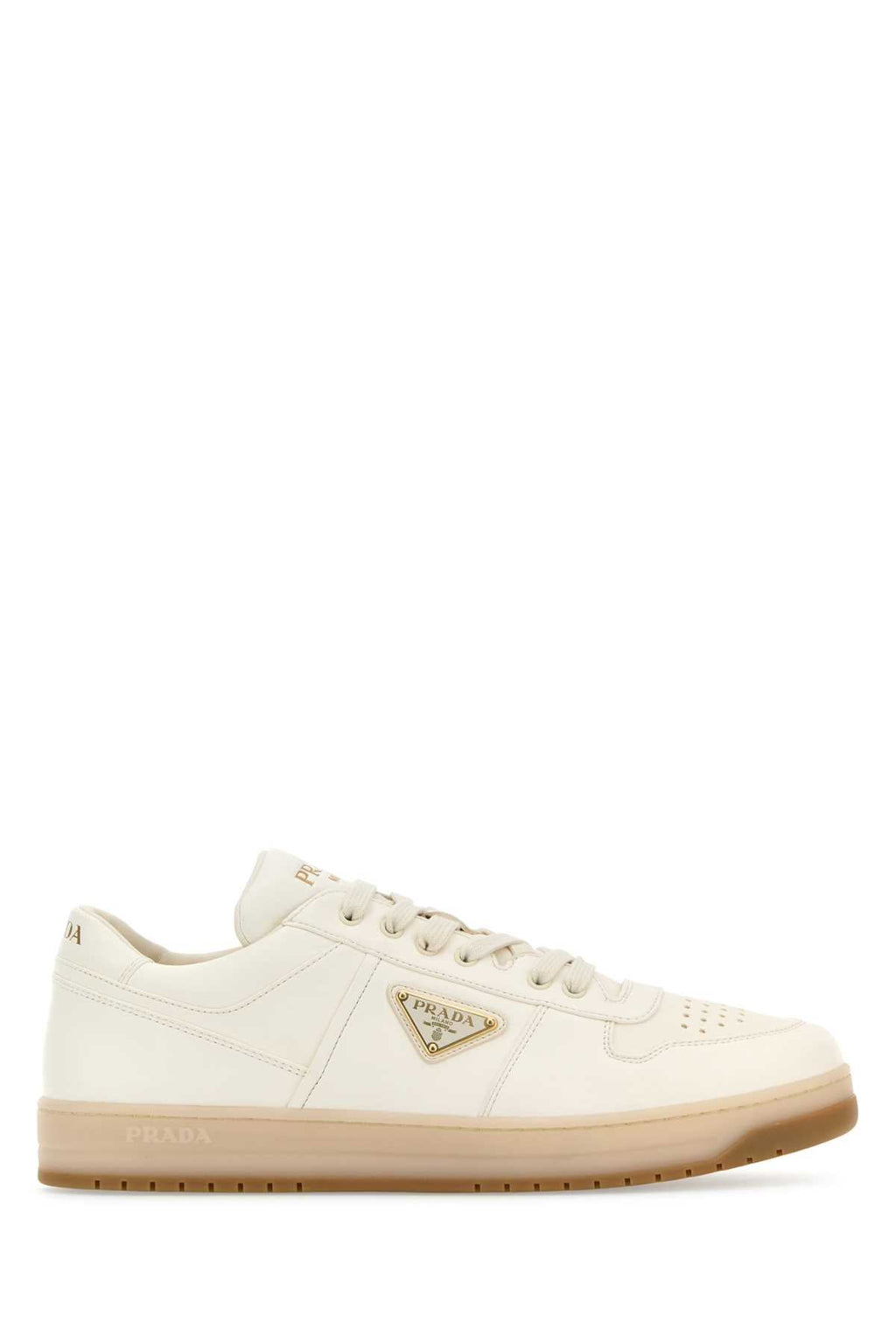 Prada Men Ivory Nappa Leather Downtown Sneakers