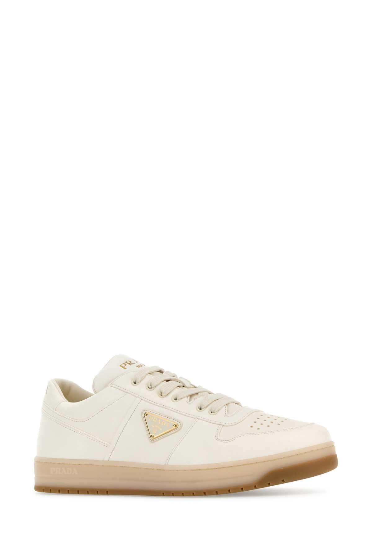 Prada Men Ivory Nappa Leather Downtown Sneakers
