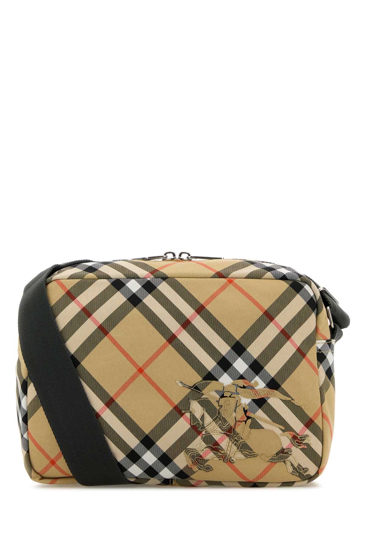 Burberry Men Embroidered Fabric Check Crossbody Bag