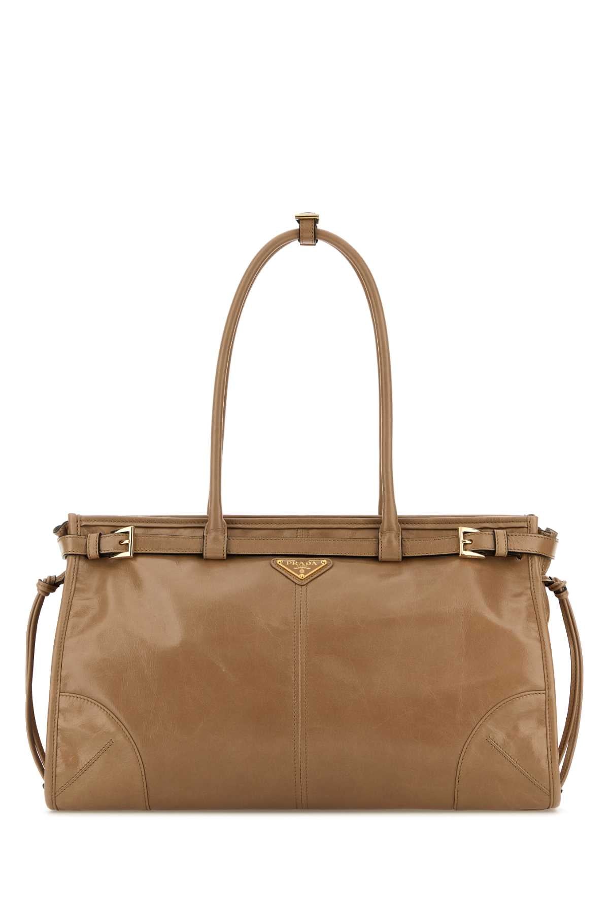 Prada Women Cappuccino Leather Shoulder Bag