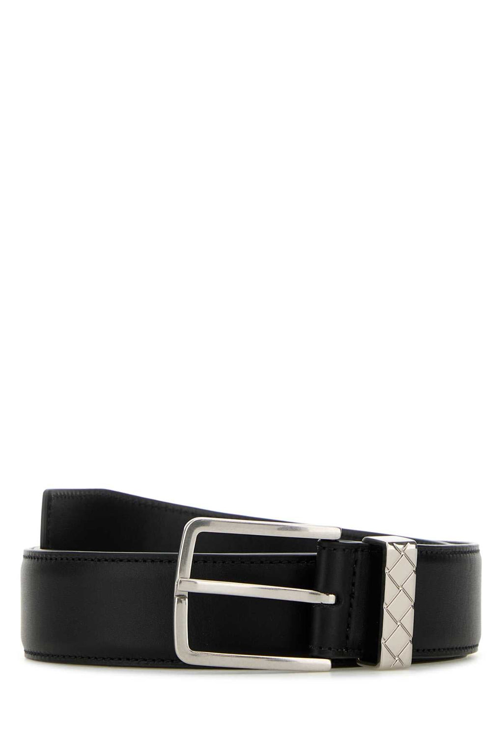 Bottega Veneta Men Black Leather Intreccio Loop Belt