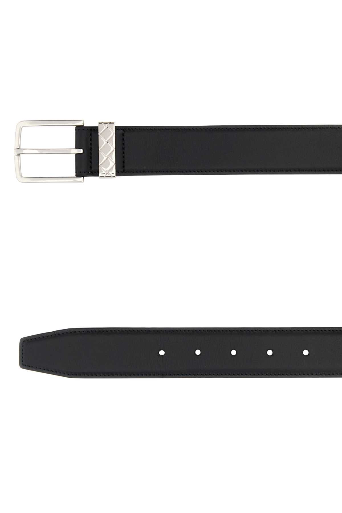 Bottega Veneta Men Black Leather Intreccio Loop Belt