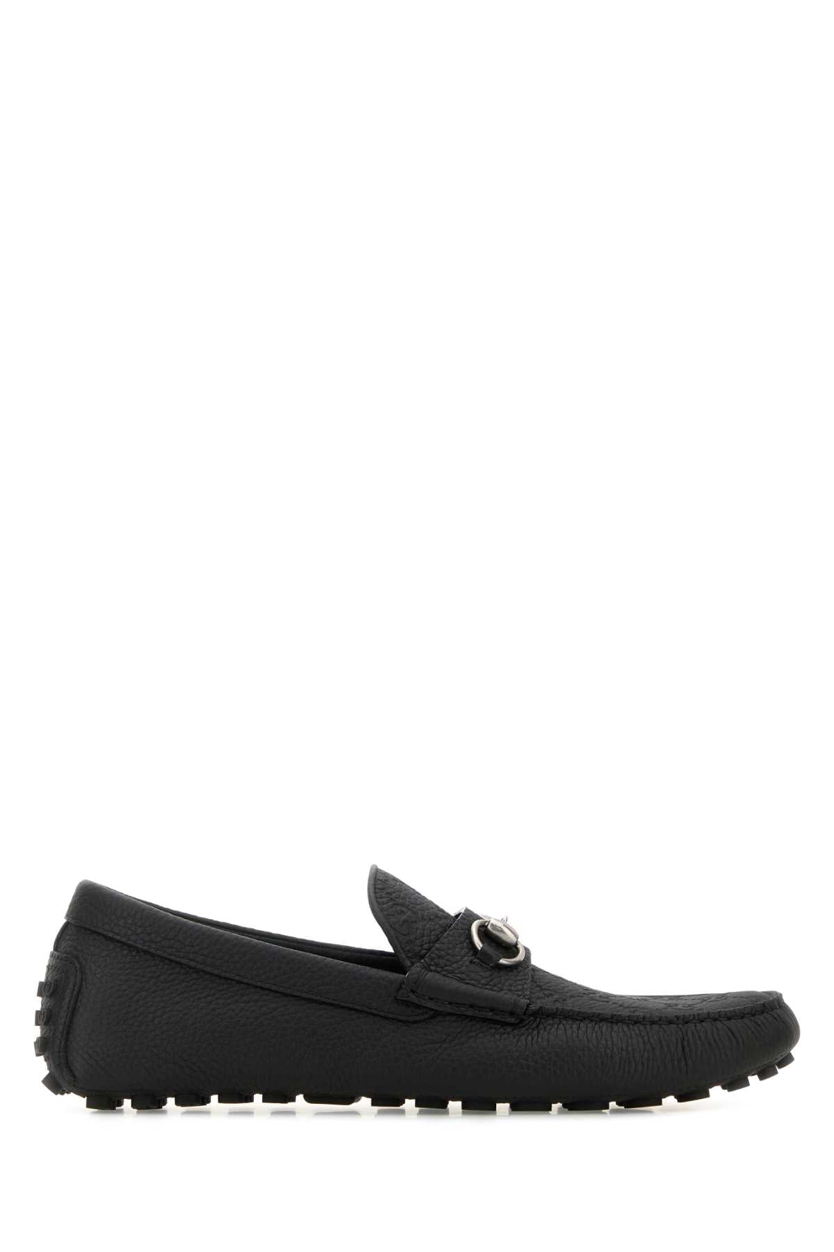 Gucci Men Black Leather Driver Loafers