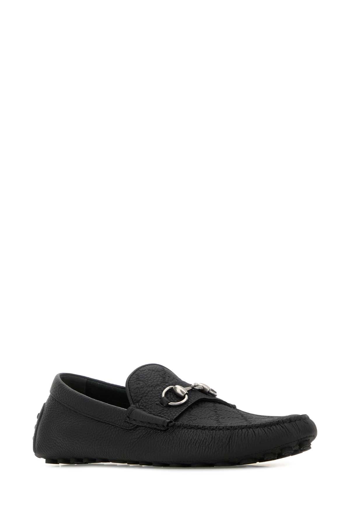 Gucci Men Black Leather Driver Loafers