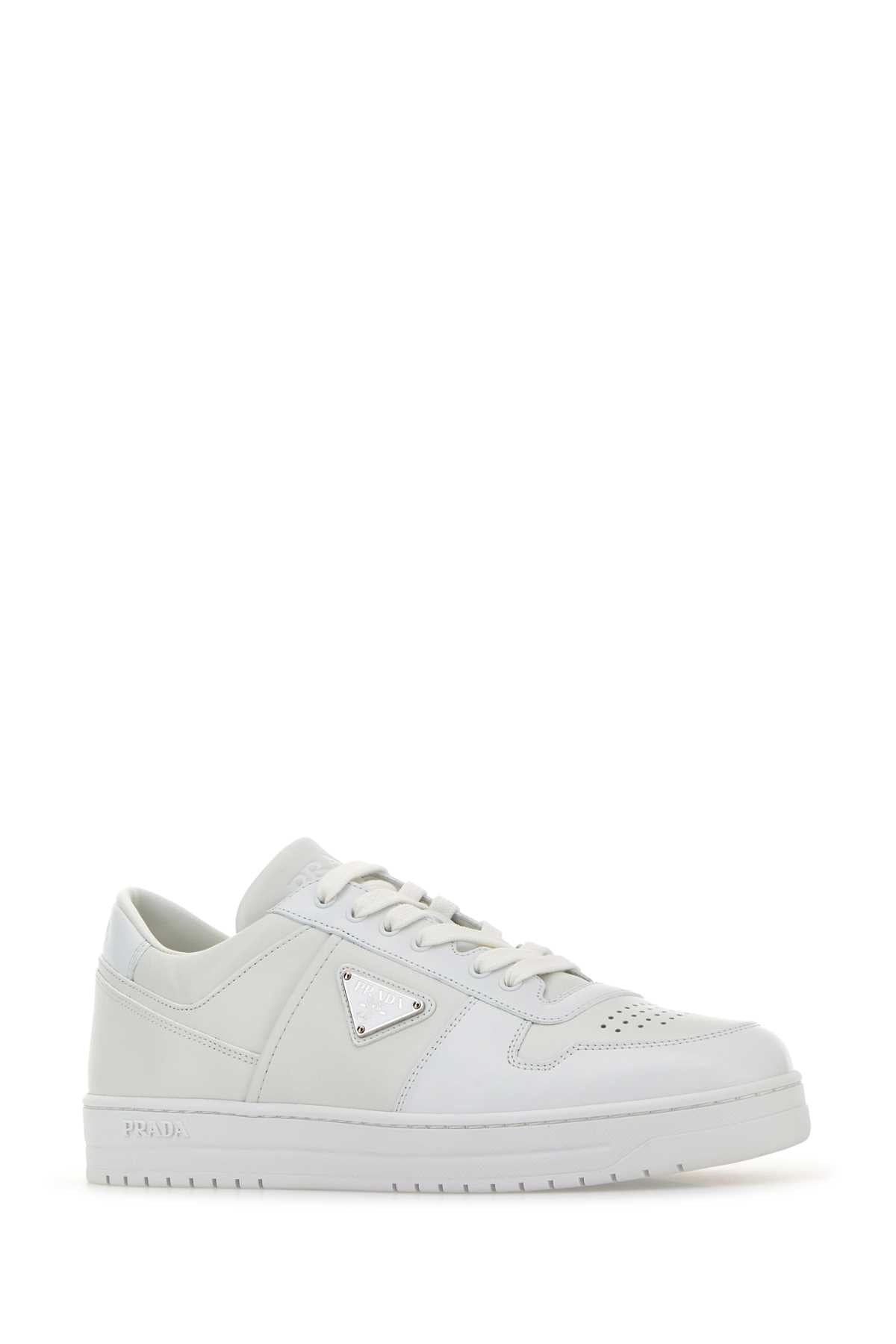 Prada Men White Leather Downtown Sneakers