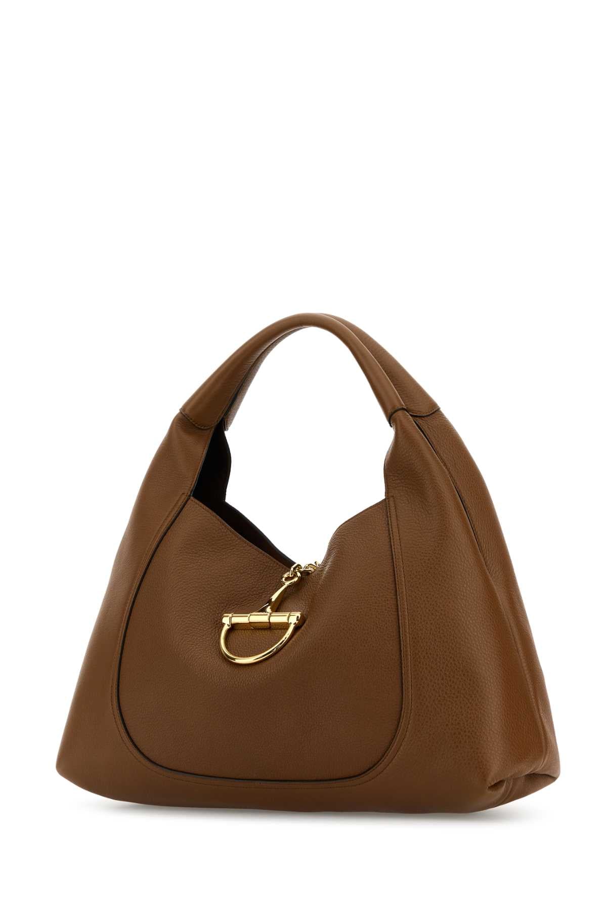 Gucci Women Brown Leather Large Gucci Softbit Shoulder Bag